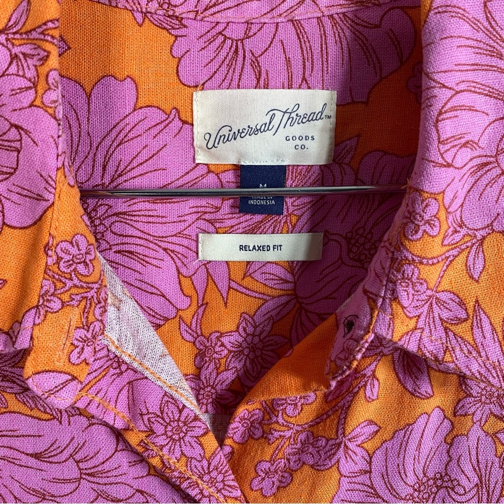 Floral Linen Shirt Button Up Universal Thread - Picture 6 of 8
